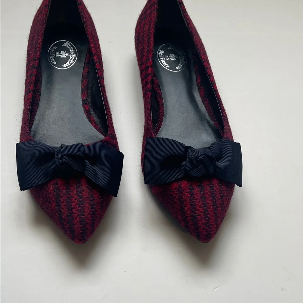 Brooks Brothers Navy and Red Plaid Pointed Toe Ballet Flat Shoes